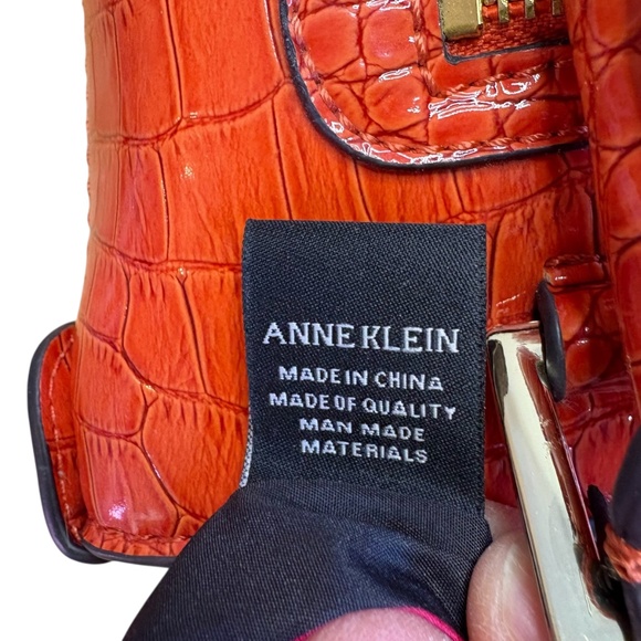 Anne Klein Faux Croc Embossed Tote Bag Orange Shoulder Purse Gold Hardware - Picture 11 of 16
